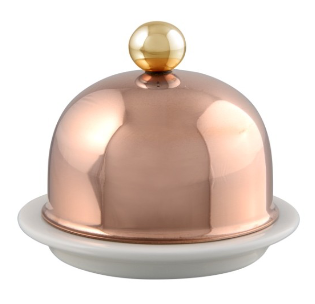 Mauviel M'TRADITION Copper Porcelain Butter Dish With Brass Knob, 3.5-In