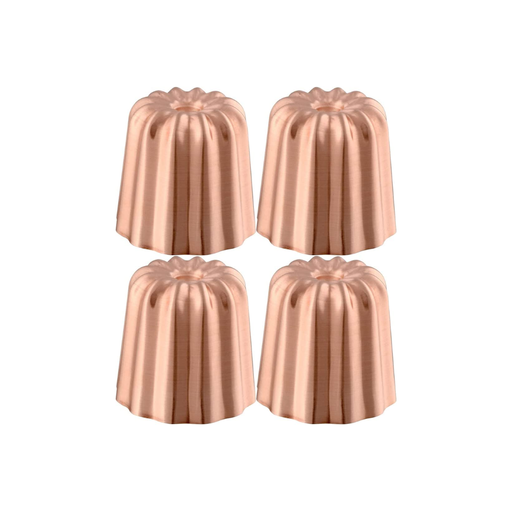 Mauviel M'Passion 4-Piece Copper Tinned Canele Mold Set, 2.2-in
