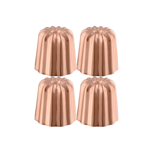 Mauviel M'Passion 4-Piece Copper Tinned Canele Mold Set, 2.2-in